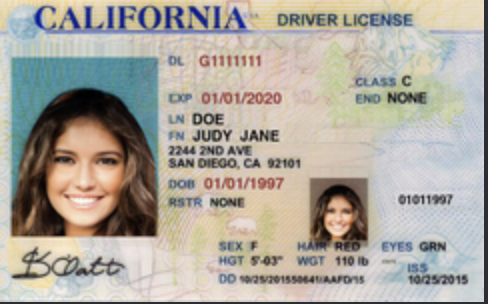 Example California driver's license